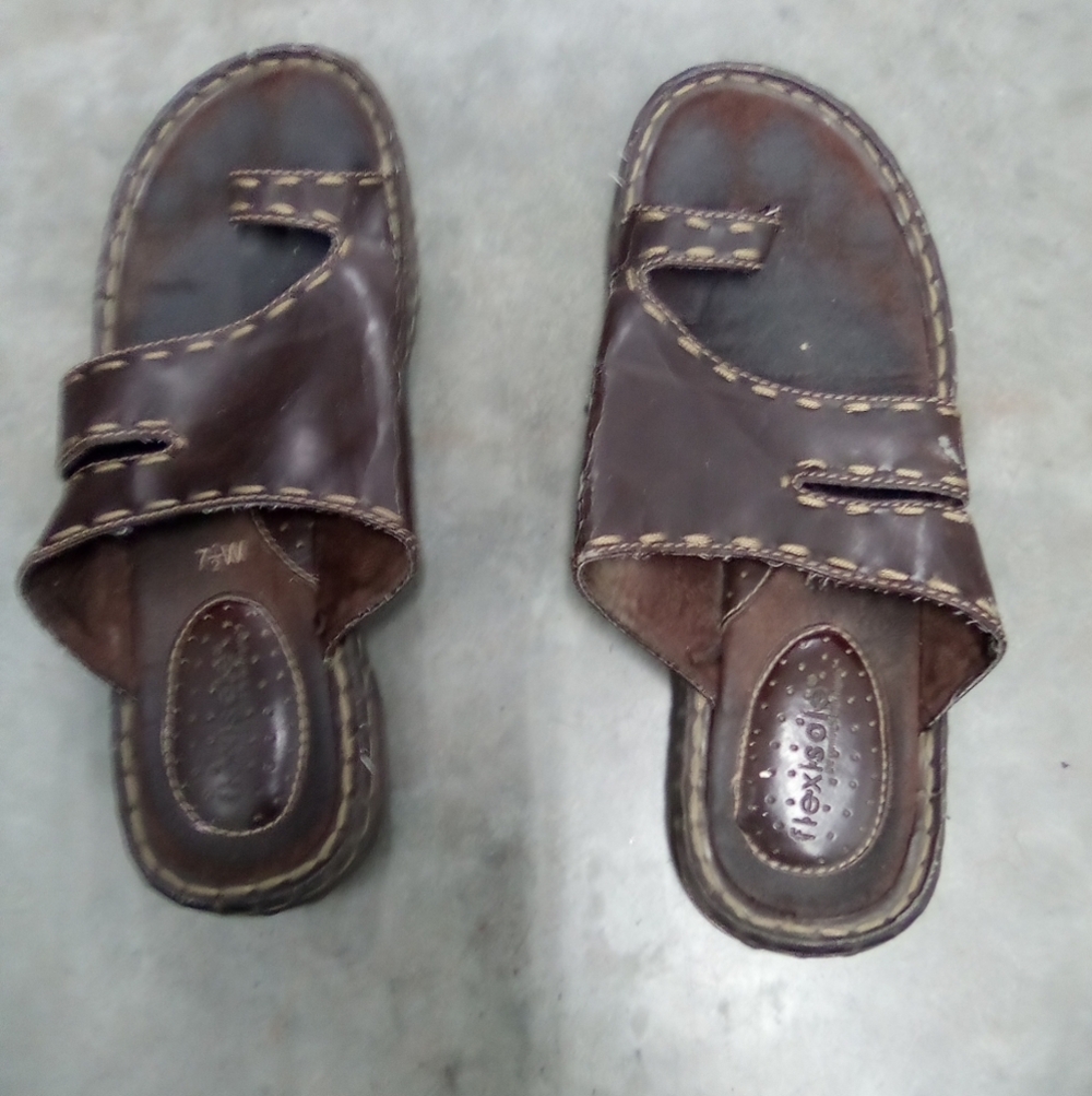 Flexi Brown Leather Sandals with Braided Straps